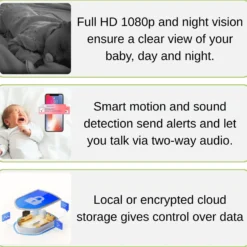 Babyalarm med kamera | 1080p 2MP | Inkl. Trådløs Skærm | AI-funktioner