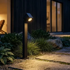 Bedlampe Inkl. Philips Hue1xGu10 | Sort Firkant Spot | Smart Udendørs Havelampe