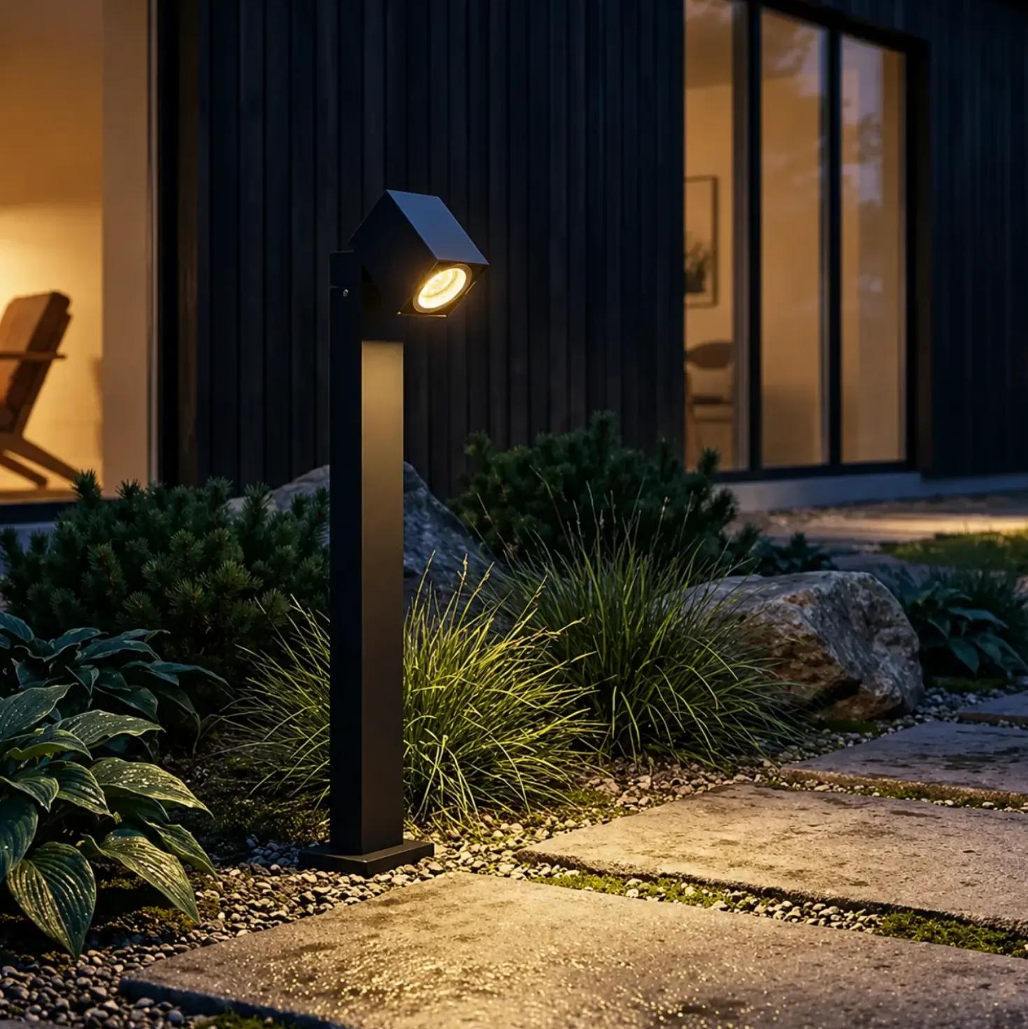 Bedlampe Inkl. Philips Hue1xGu10 | Sort Firkant Spot | Smart Udendørs Havelampe