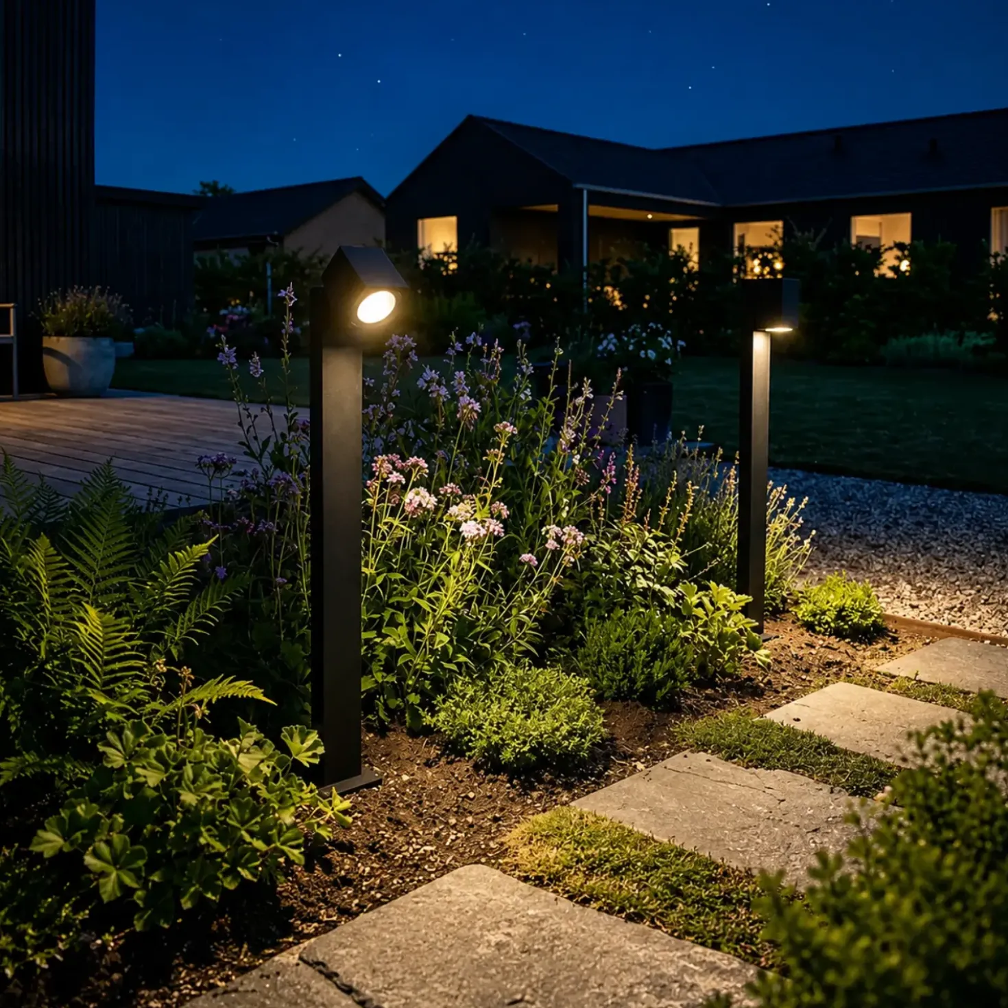 Bedlampe Inkl. Philips Hue1xGu10 | Sort Firkant Spot | Smart Udendørs Havelampe