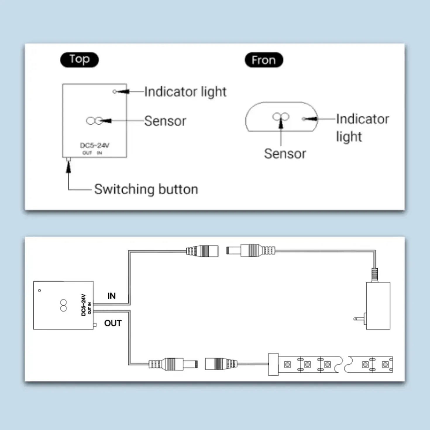 Berøringsfri Sensor | 5-24V | Tænd/sluk & dæmp | Max 5A | Hvid