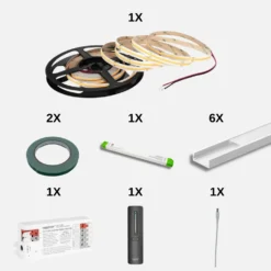 COB LED Strip Sæt | 5m | CCT | Zigbee | 20W/m | 10mm | Inkl. Controller, Fjernbetjening og Profil