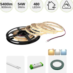 COB LED Strip Sæt | 6m | 3000K | Dæmpbar | 9W/m | 8mm | Inkl. Driver og Profil