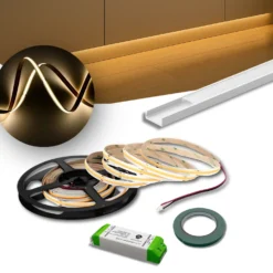 COB LED Strip Sæt | 6m | 3000K | Dæmpbar | 9W/m | 8mm | Inkl. Driver og Profil