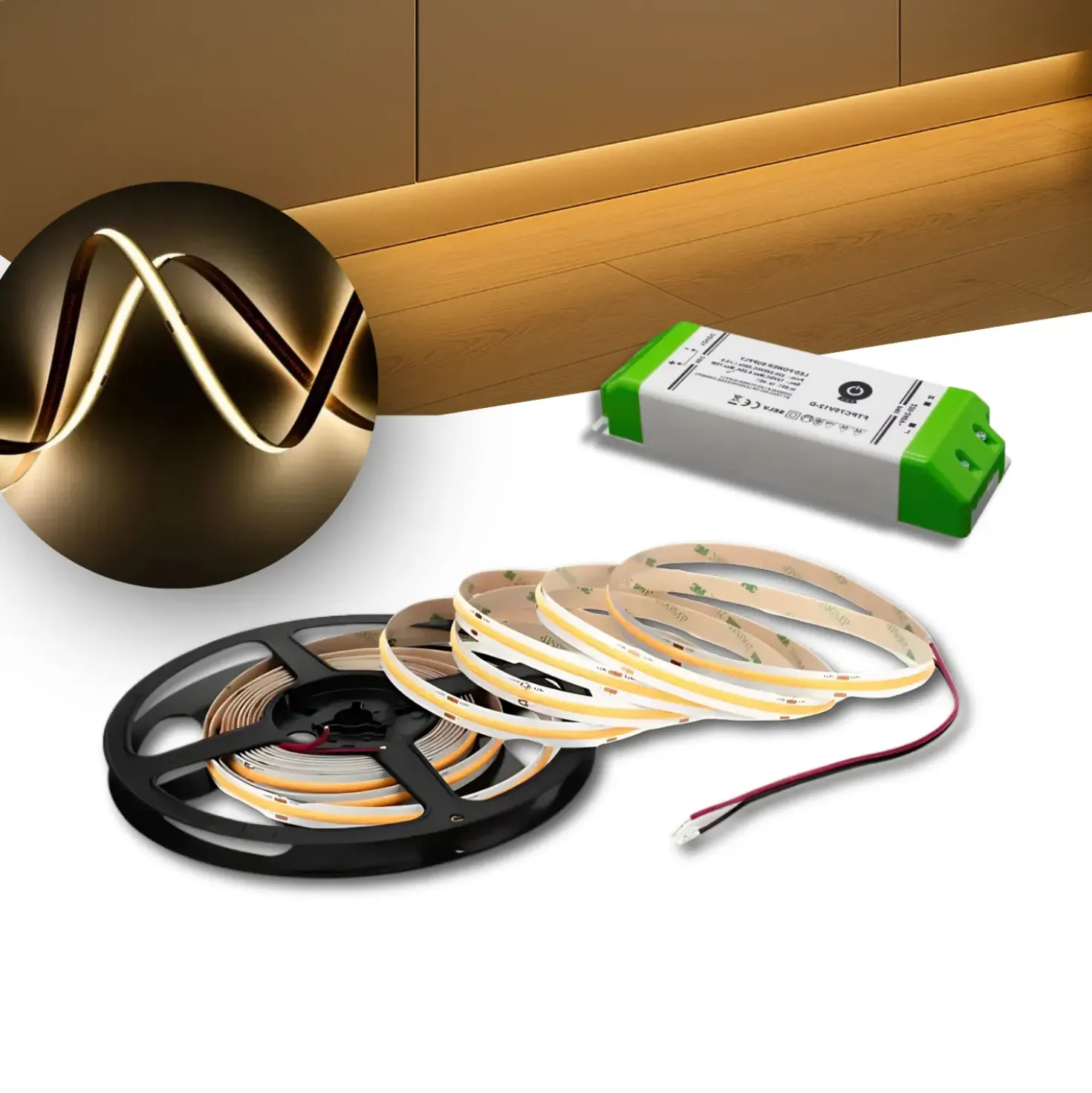 COB LED Strip Sæt | 6m | 3000K | Dæmpbar | 9W/m | 8mm | Inkl. Driver