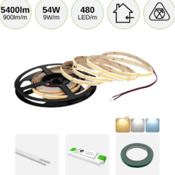 COB LED Strip Sæt | 6m | 3000K | 9W/m | 8mm | Inkl. Driver og Profil