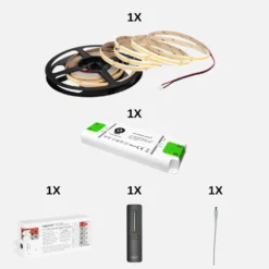 COB LED Strip Sæt | 6m | 3000K | Zigbee | 9W/m | 8mm | Inkl. Controller og Fjernbetjening