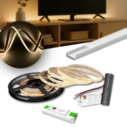 COB LED Strip Sæt | 6m | 3000K | Zigbee | 9W/m | 8mm | Inkl. Controller, Fjernbetjening og Profil