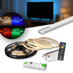 COB LED Strip Sæt | 5m | RGBW | Zigbee | 12W/m | 12mm | Inkl. Controller, Fjernbetjening og Profil