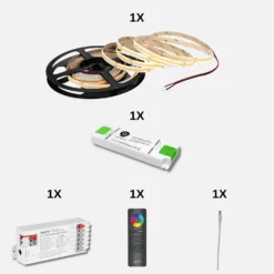 COB LED Strip Sæt | 5m | RGBW | Zigbee | 12W/m | 12mm | Inkl. Controller og Fjernbetjening