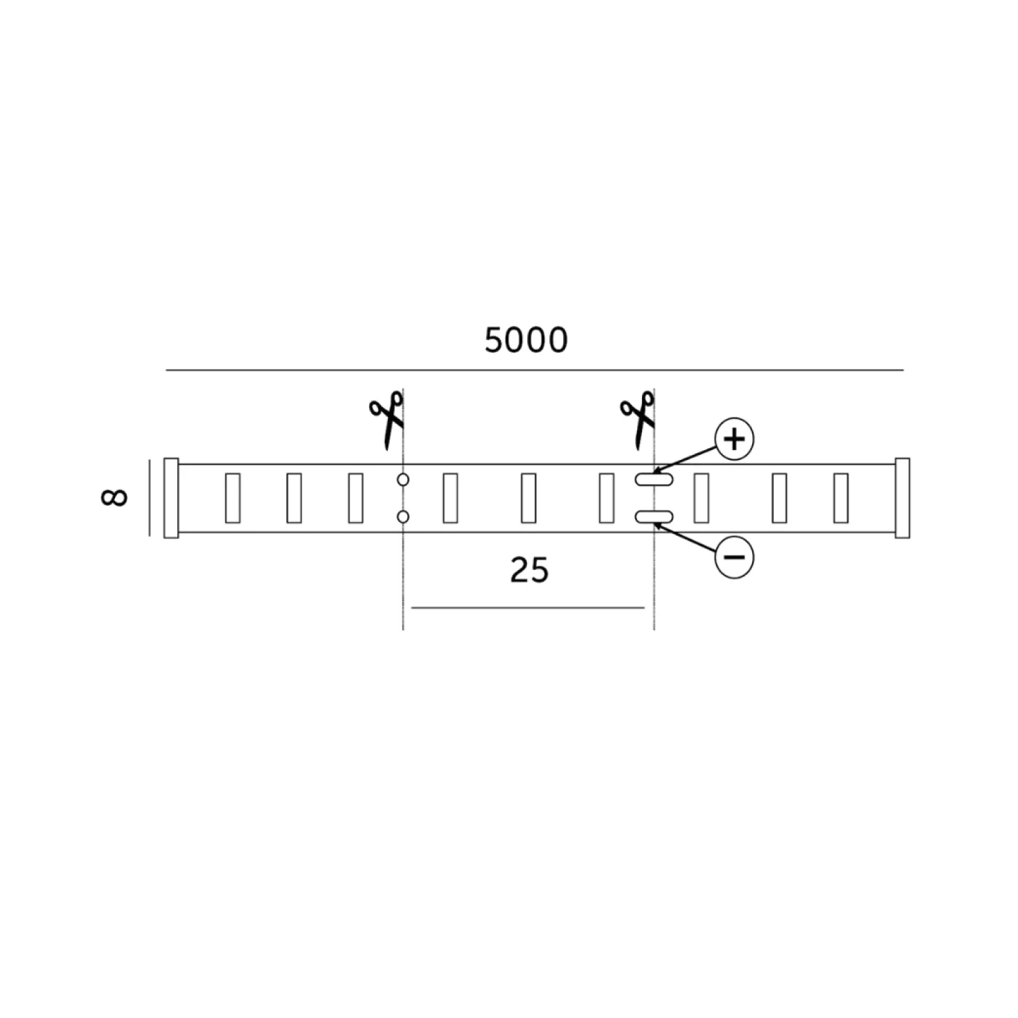 COB LED Strip 12V | 5m | 8mm | 3000K | 860lm/m | 10W/m | IP65
