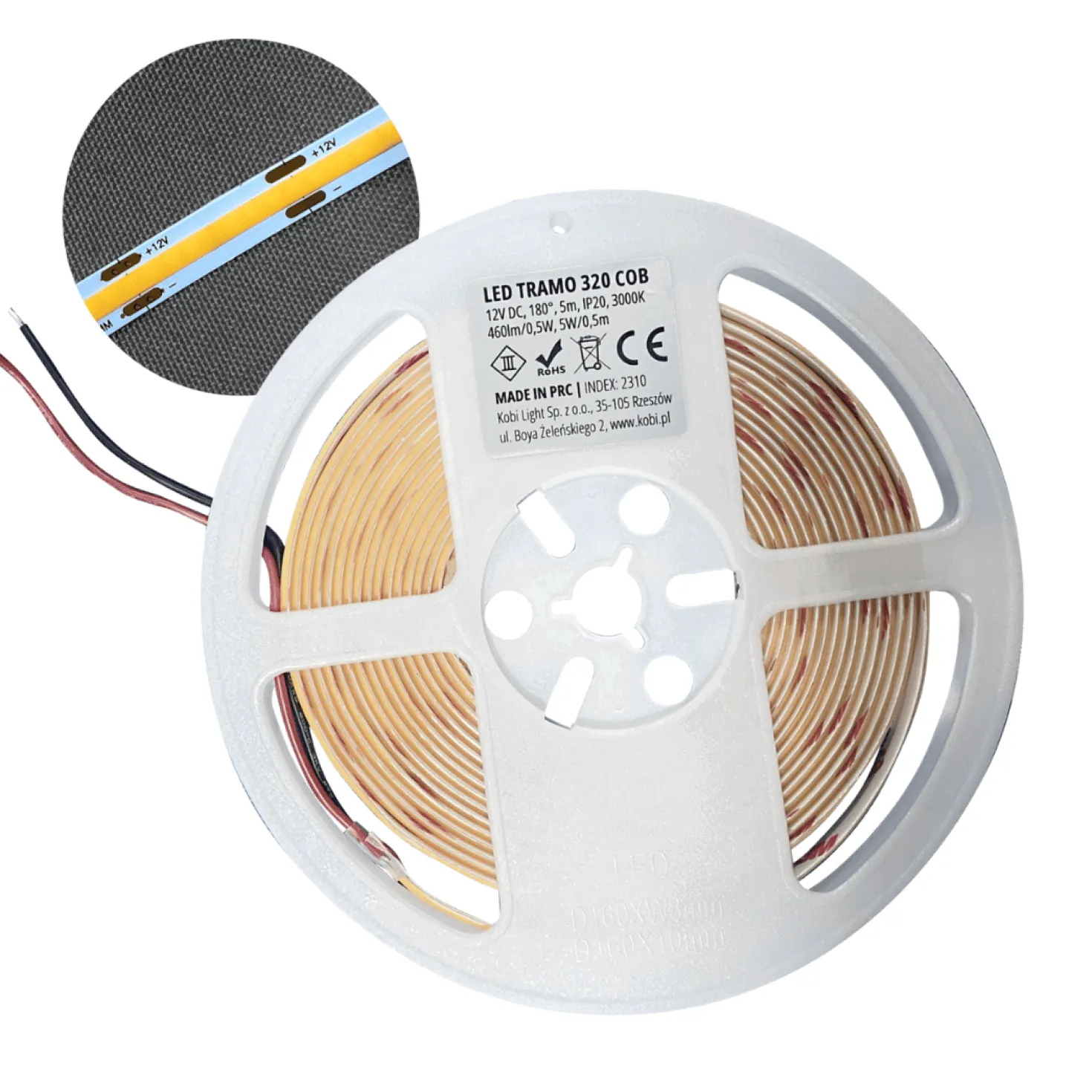 COB LED Strip 12V | 5m | 8mm | 3000K | 860lm/m | 10W/m | IP65