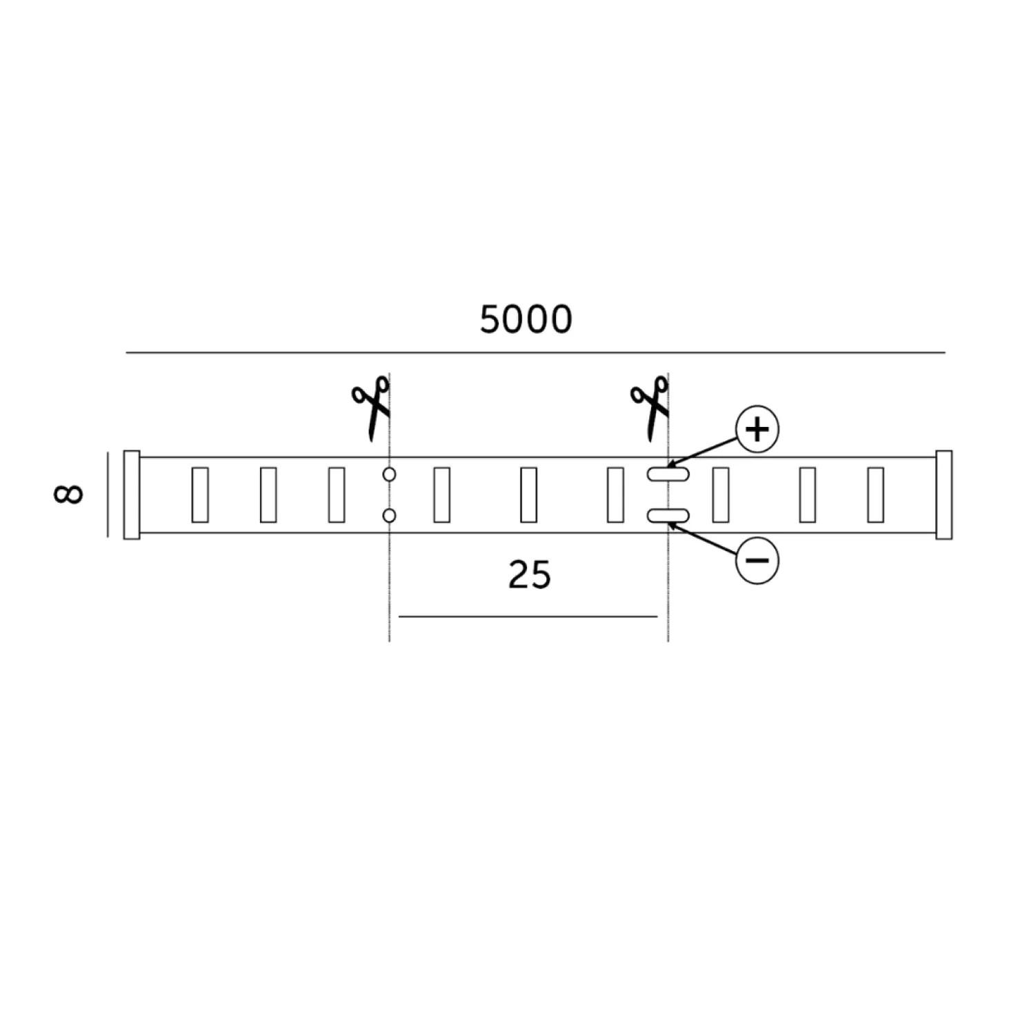 COB LED Strip 12V | 5m | 8mm | 3000K | 920lm/m | 10W/m | IP20