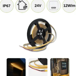 COB LED Strip 24V | 5m | 8mm | 4000K | 1380lm/m | 12W/m | IP67