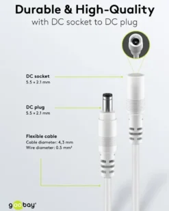 DC Forlængerkabel | 5M | Hvid