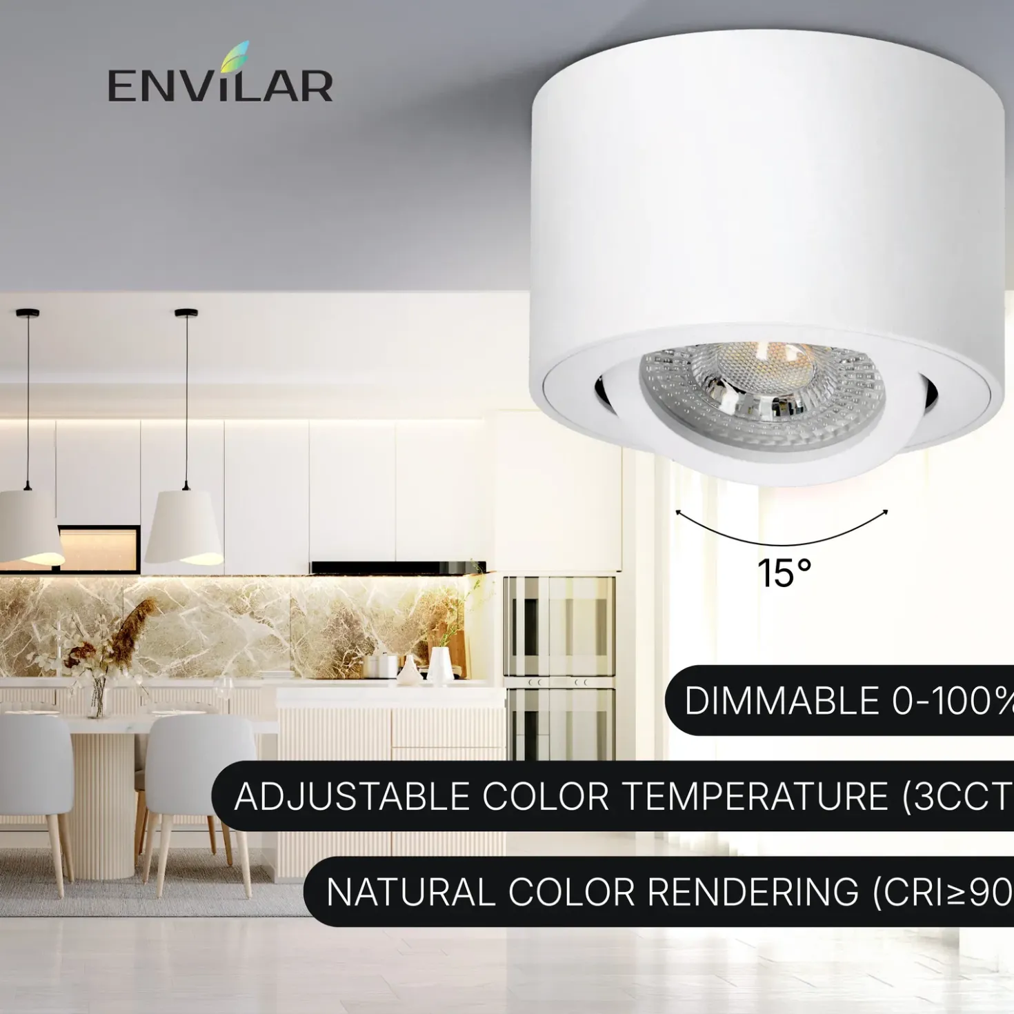 ENVILAR Påbygningsspots | 2-Pak | 3CCT | 400lm | 5W | HAMBURG | Hvid