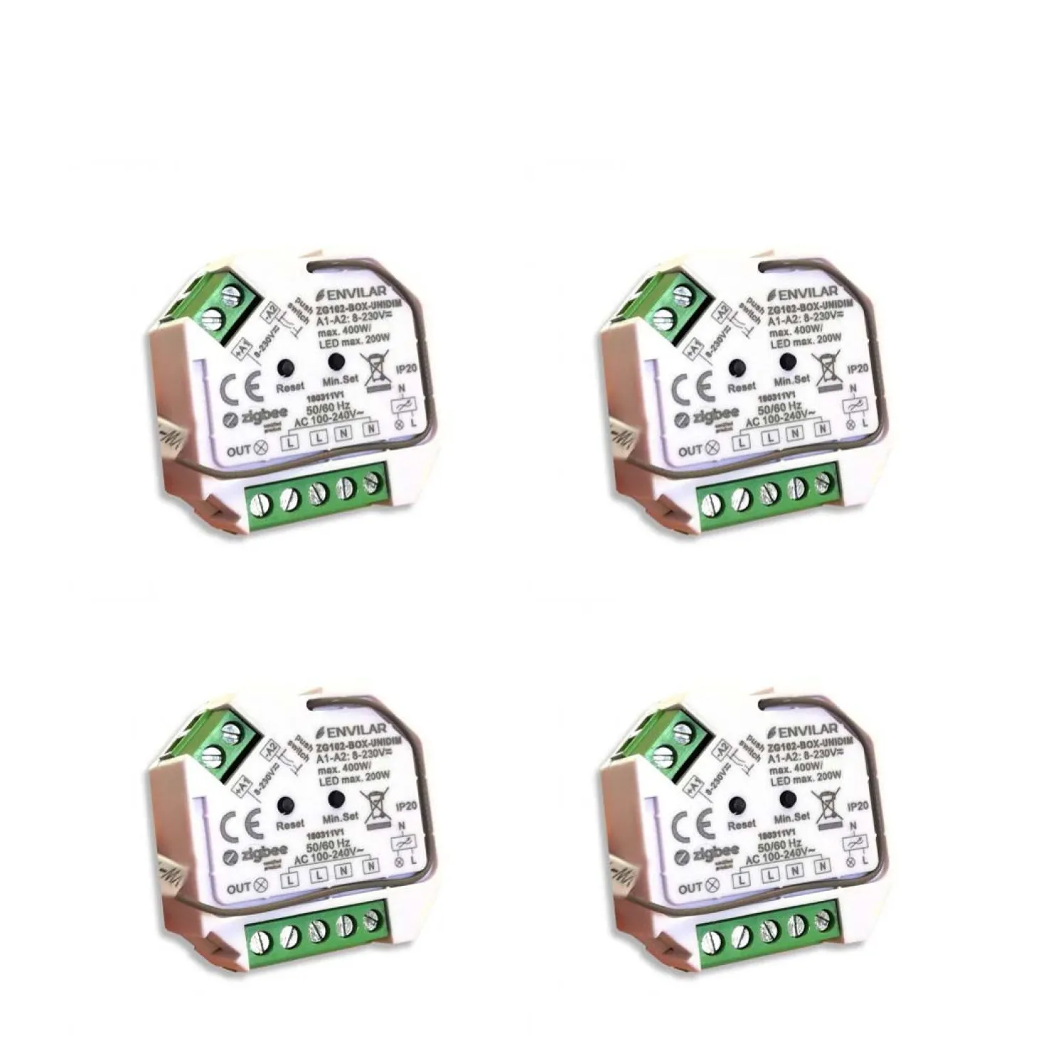 ENVILAR Zigbee Lysdæmper 3.0 | 4-Pak | Max. 200W LED / 400W Halogen | Philips HUE Kompatibel