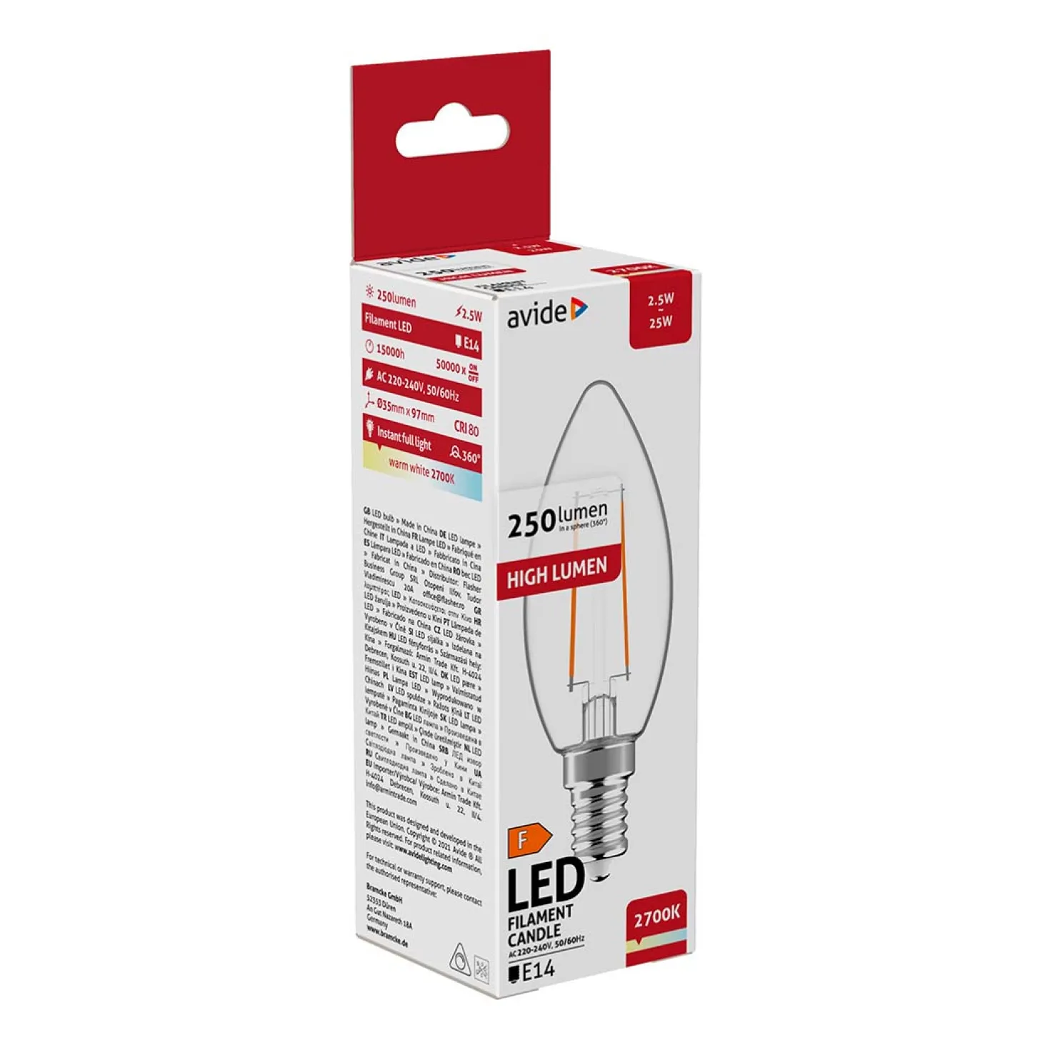 E14 Pære | Filament Pære | LED | 2.5W | 2700K | 250lm