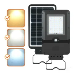 Gadelampe Solcelle | 3CCT | 3000lm | 20W | IP65 | Skumrings-og bevægelsessensor | STREET | Sort