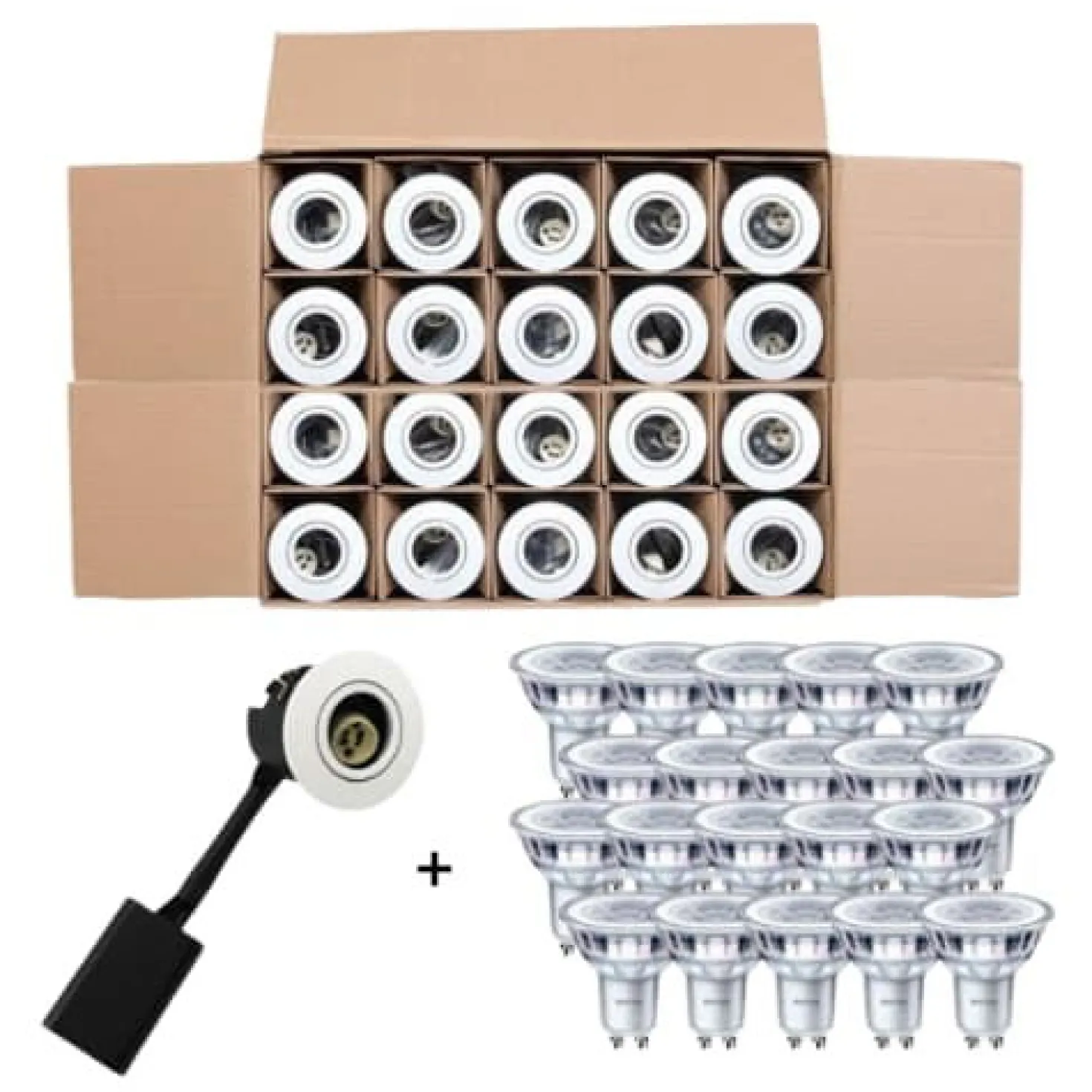 Gu10 Spot | PRIMA | Hvid | Philips Master Pære | 3000K | Indendørs montering | 20 stk. pakke (Sætpris)