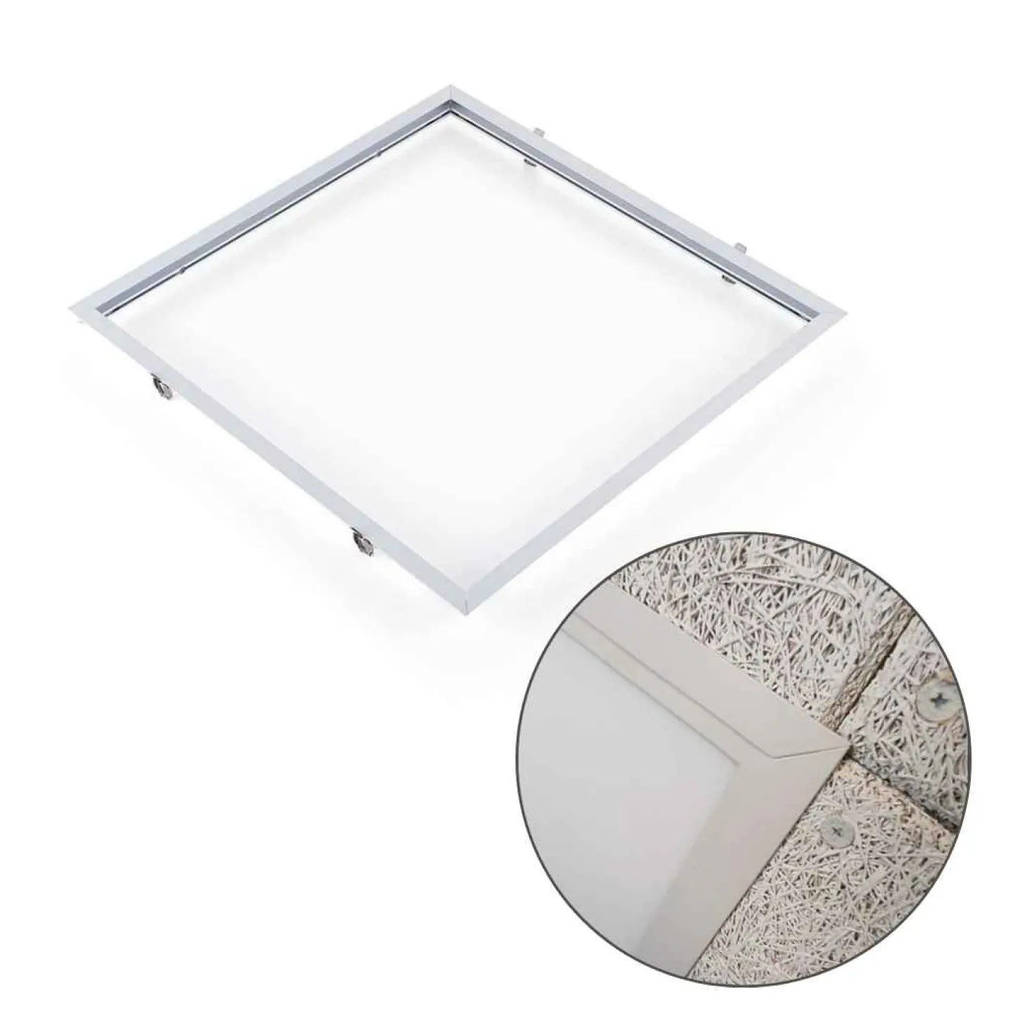 Indbygningsramme til LED Panel 60x60 | 25mm | Klik til Gips & Troldtekt | Hvid
