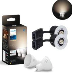 Indbygningsspot Sæt | 2-Pak | Inkl. Philips Hue GU10 | White | 2700K | 400lm | 4,2lm | Hvid