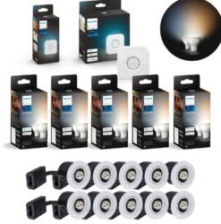 Indbygningsspot Sæt | 10-Pak | Inkl. Philips Hue Gu10 | White Ambiance | Bridge + Sensor | 400lm | 4,2W