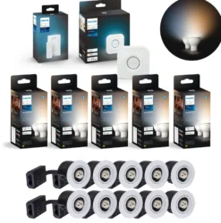 Indbygningsspot Sæt | 10-Pak | Inkl. Philips Hue Gu10 | White Ambiance | Bridge + Switch | 400lm | 4,2W