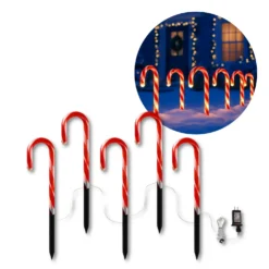 Julestokke med Lys | 5 stk. | 230V | 16lm | 10W | IP44 | Rød/Hvid