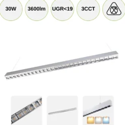 Kontor Loftlampe 120cm | CCT | 3600lm | 30W | KOLINE K2 | UGR19 | Hvid