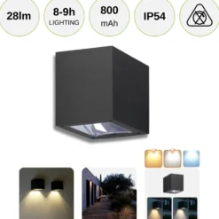 Kube Solcelle Væglampe | 6-Pak | 2CCT | 28lm | 800mAh Batteri | QUERK | Sort