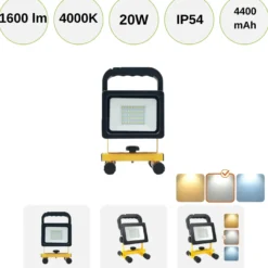 LED Arbejdslampe | Batteri | 4000K | 1600lm | 20W | TIGRA | Sort