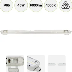 LED Armatur 120cm | 4000K | 6000lm | 40W | IP65 | LINKER | Gennemfortrådet