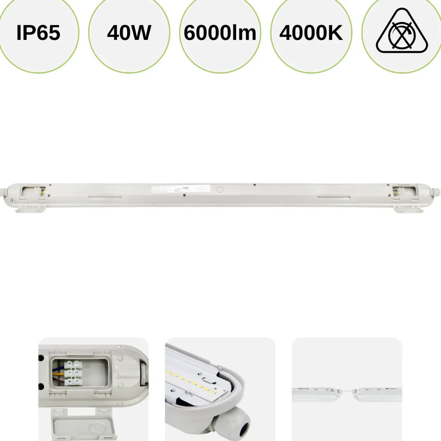 LED Armatur 120cm | 4000K | 6000lm | 40W | IP65 | LINKER | Gennemfortrådet