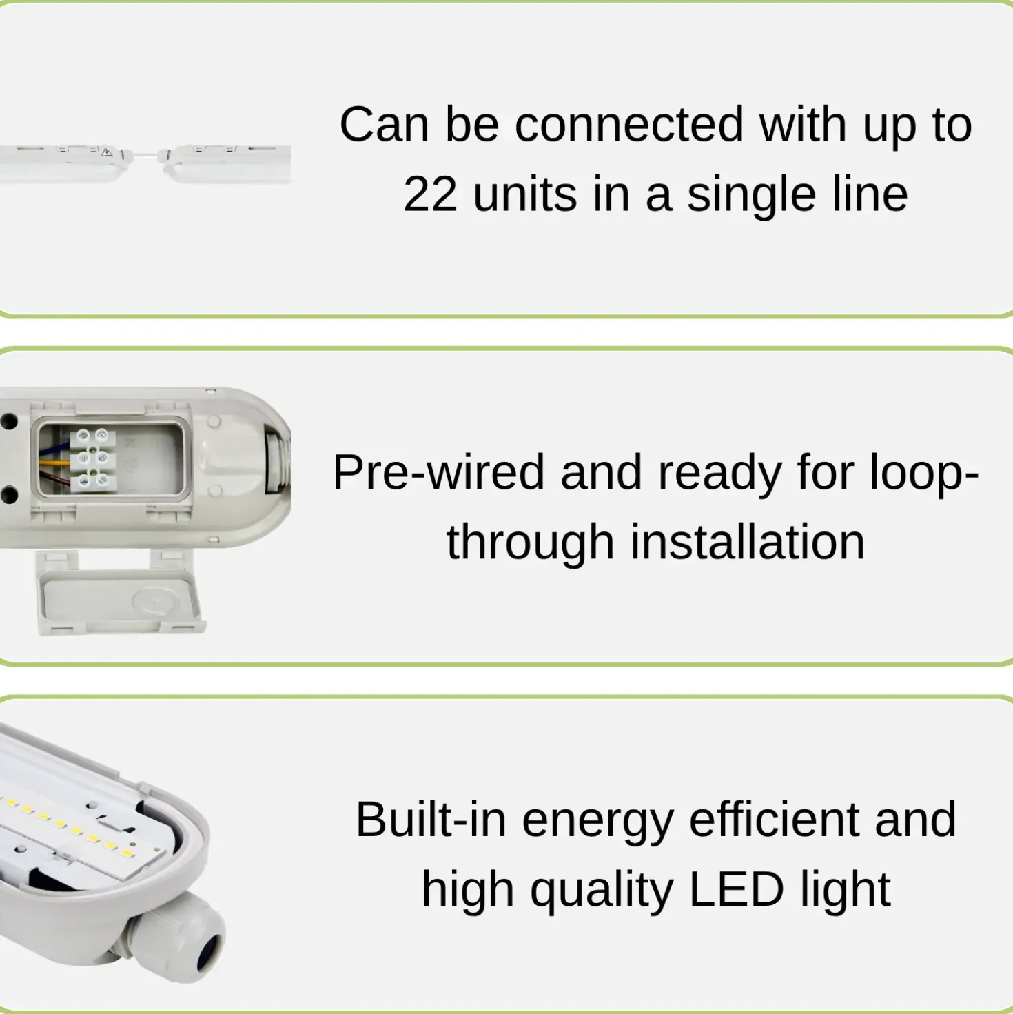 LED Armatur 120cm | 4000K | 6000lm | 40W | IP65 | LINKER | Gennemfortrådet
