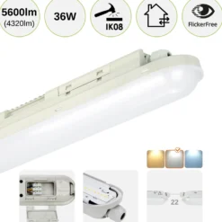 LED Armatur 120cm | 6-Pak | 4000K | 156lm/W | 36W | IP65 | SolidLine | Gennemfortrådet