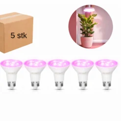 LED Grolys Pære E27 | 5 pak | 7,4 PPF | 7W | PLANTY | Hvid