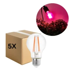 LED Grolys Pære E27 | 5-Pak | 10,98 PPF | 8W | PLANTY | Glas