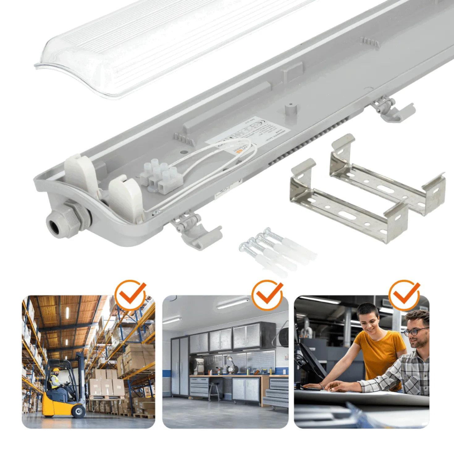 LED Industriarmatur 150cm Dobbelt Lysstofrørs armatur IP65 (uden rør)