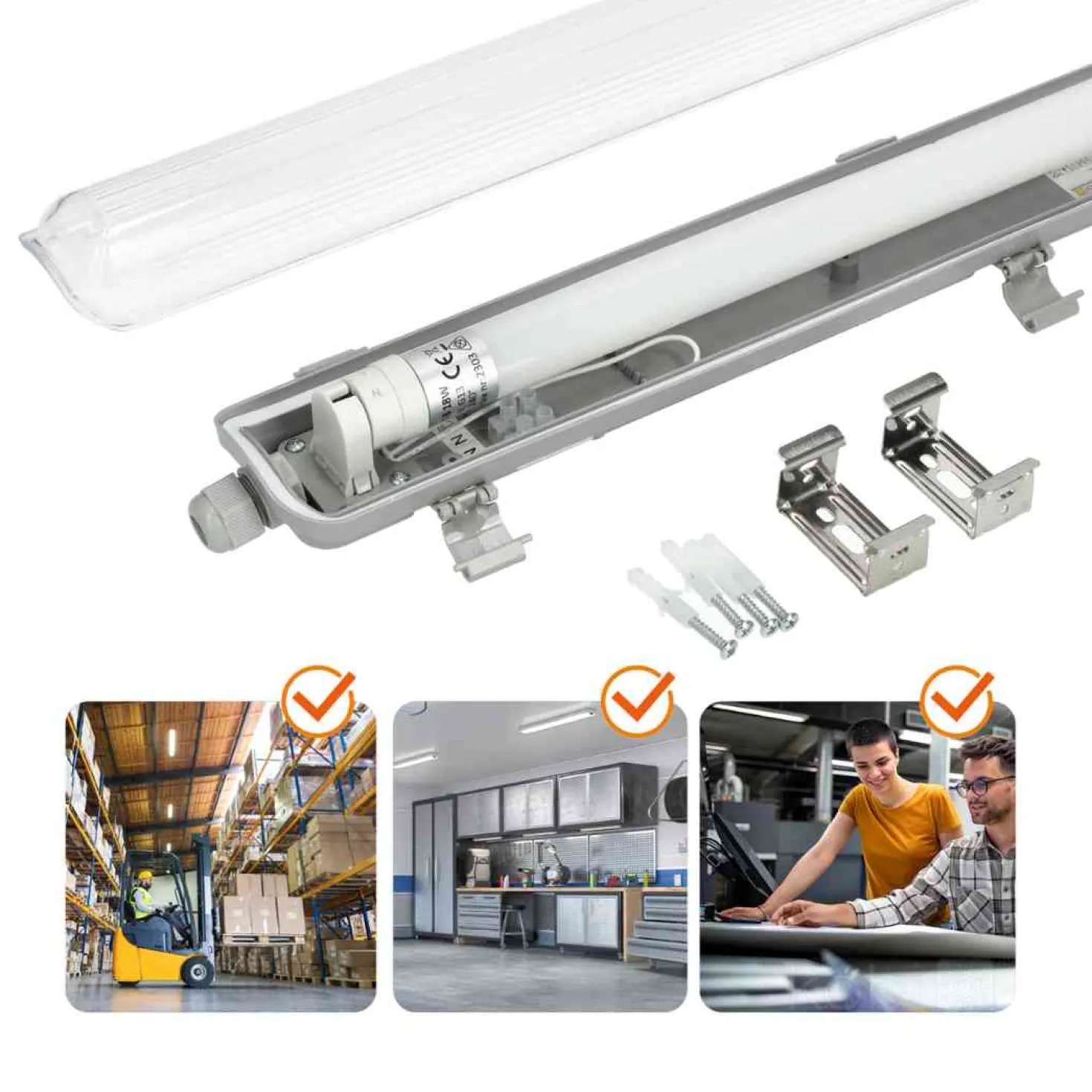 LED Industriarmatur | 120cm | 4000K | 2160lm | 1x18W | IP65 | Inkl. LED Rør