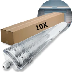 LED Industriarmatur 120cm | 10-Pak | 2x18W | 5000K | T8 | Dobbelt Lysstofrørs armatur