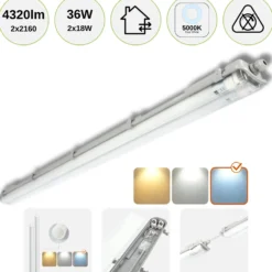 LED Industriarmatur 120cm | 10-Pak | 2x18W | 5000K | T8 | Dobbelt Lysstofrørs armatur