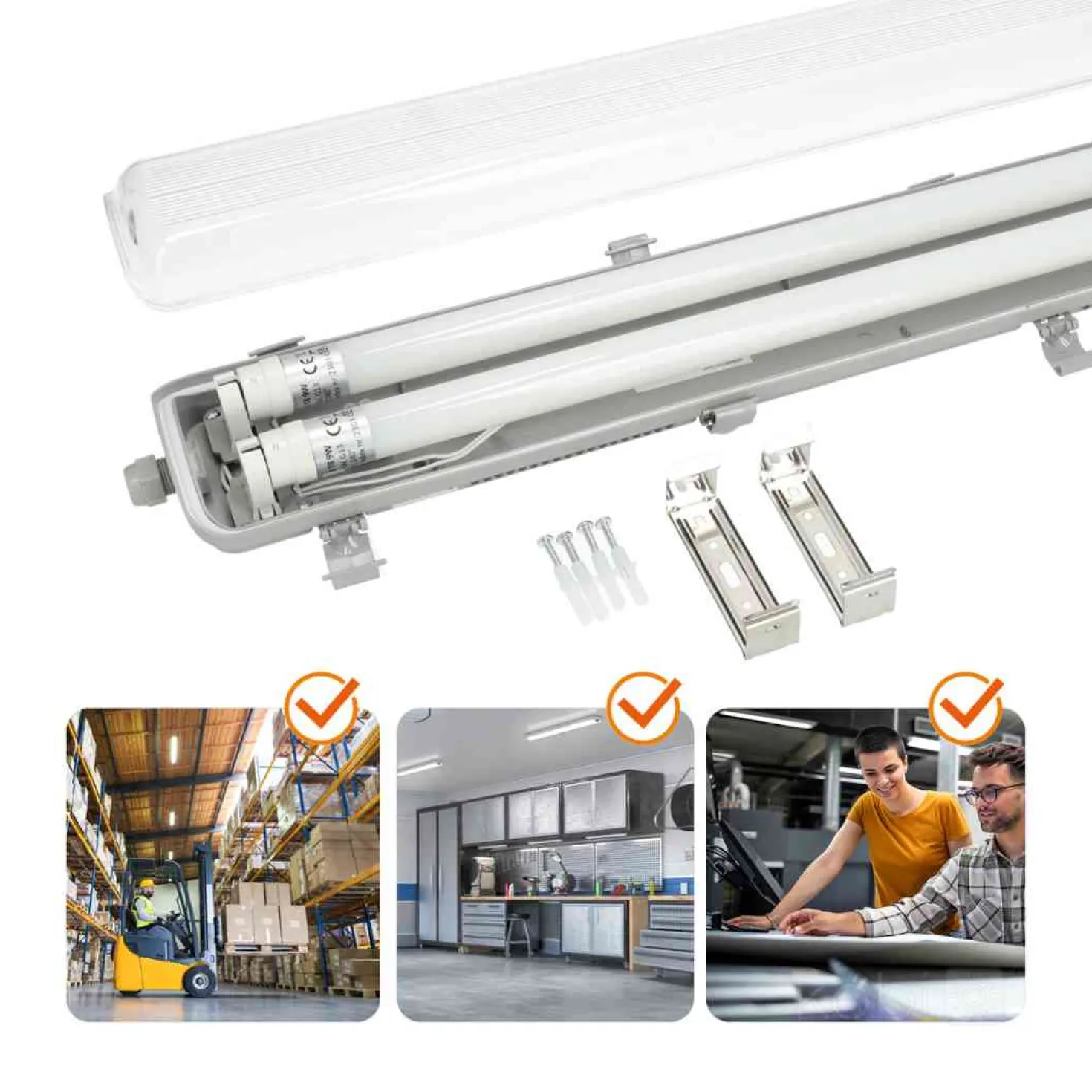 LED Industriarmatur 120cm 2x18W IP65 T8 – Dobbelt Lysstofrørs armatur – 4000K