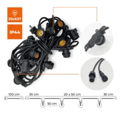 LED lyskæde med pærer | 20m | inkl. 20 stk. Filament Plast Pærer | 2700K