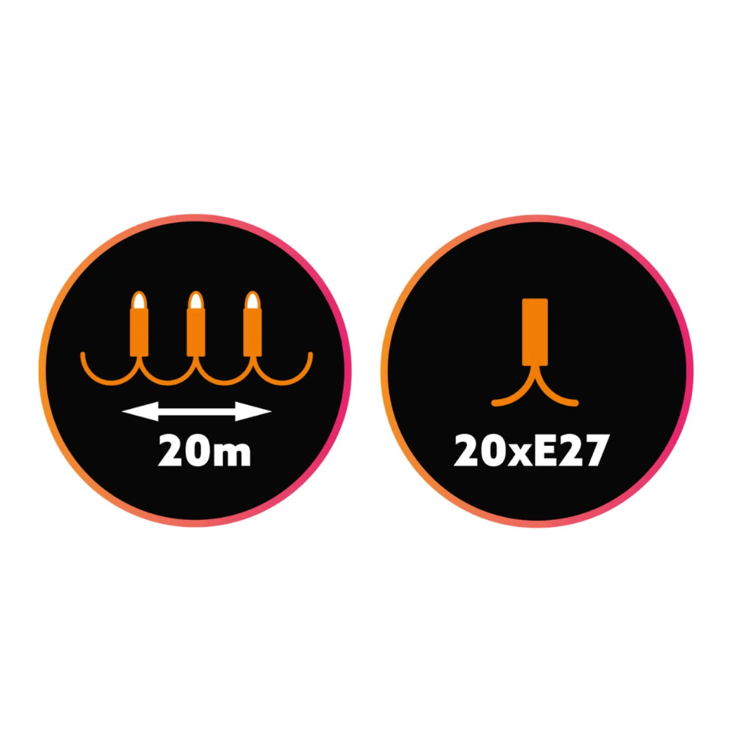 LED lyskæde med pærer | 20m | inkl. 20 stk. Filament Plast Pærer | 2700K