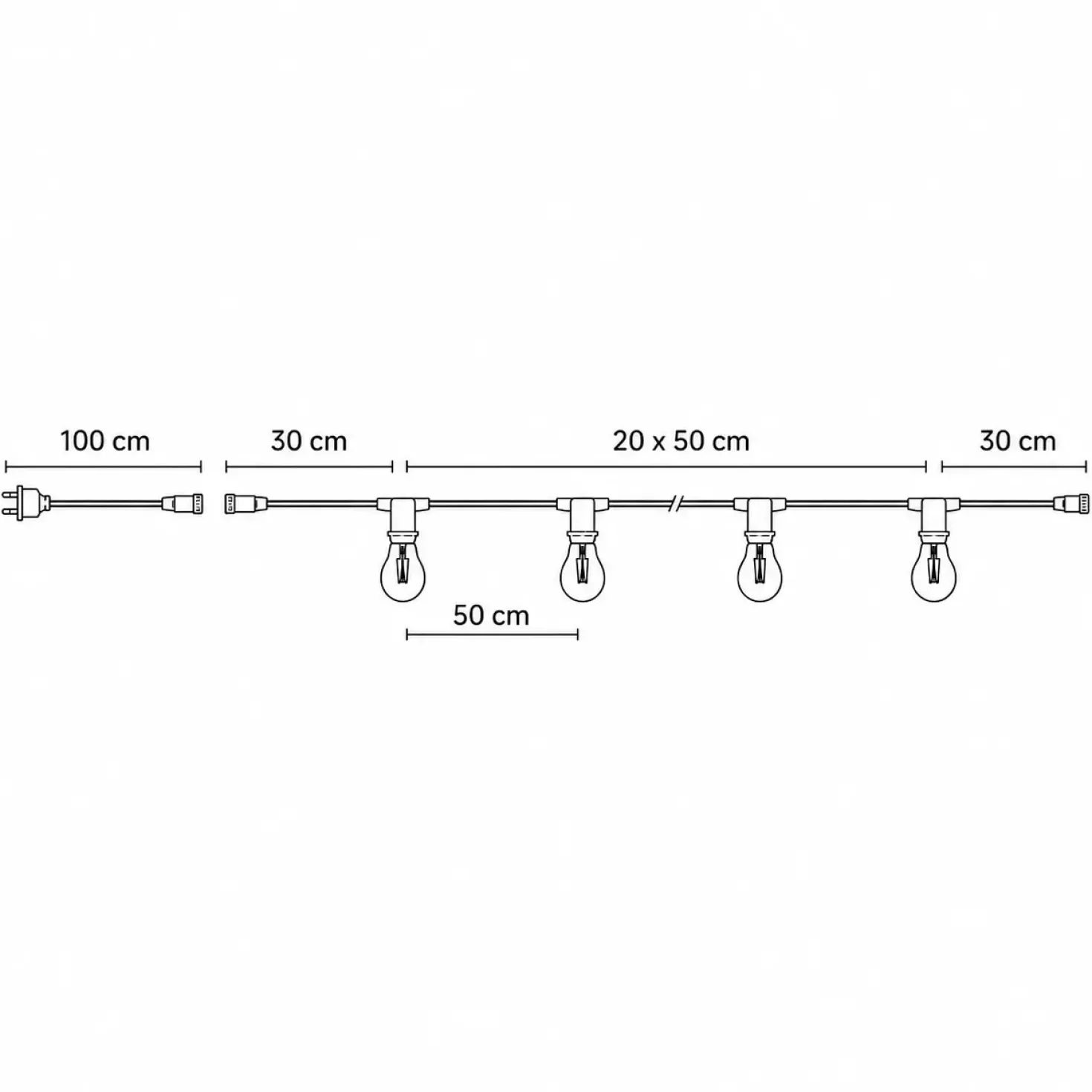 LED lyskæde med pærer | 20m | inkl. 20 stk. Filament Plast Pærer | 2700K