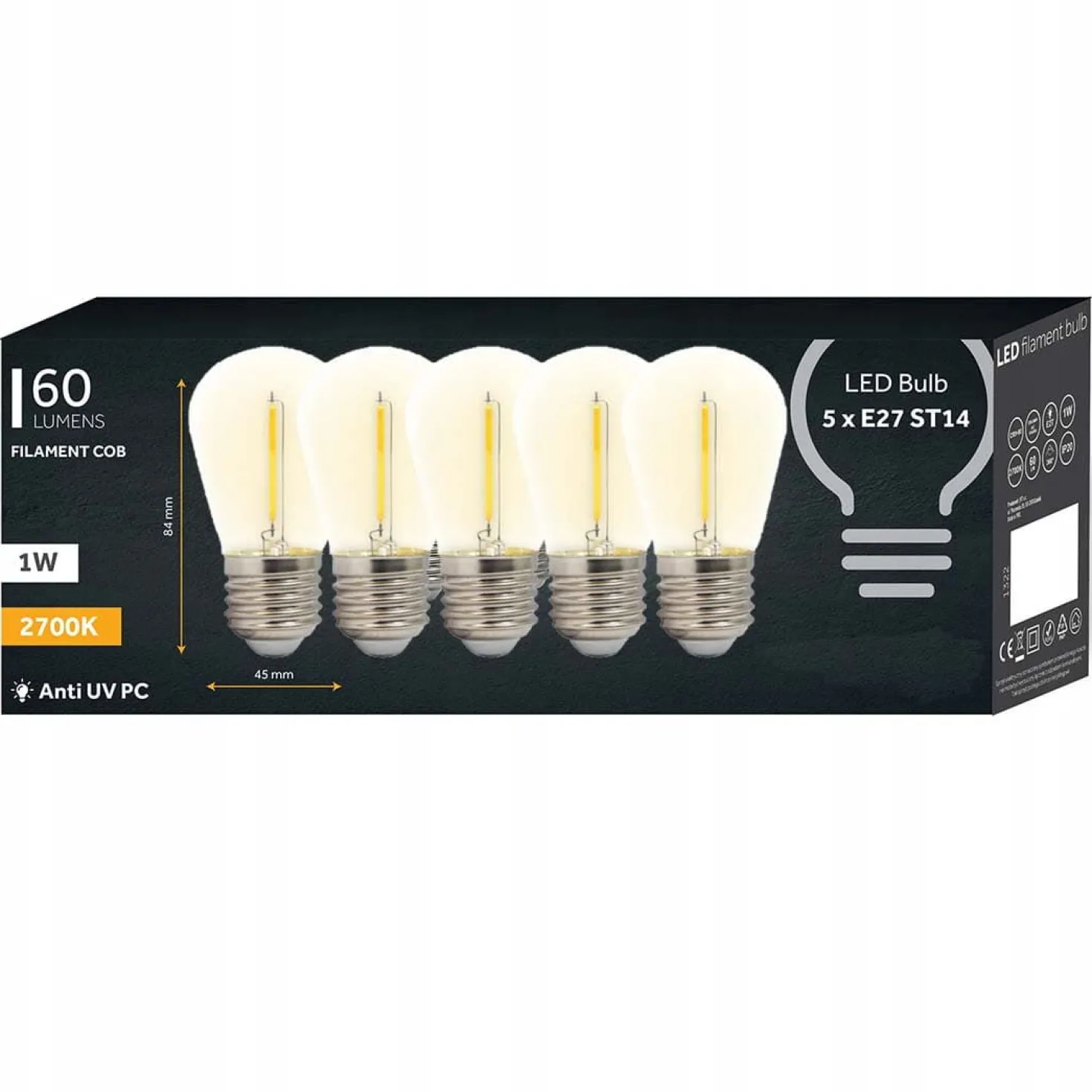 LED lyskæde med pærer | 10m | inkl. 20 stk. Filament Plast Pære | 2700K