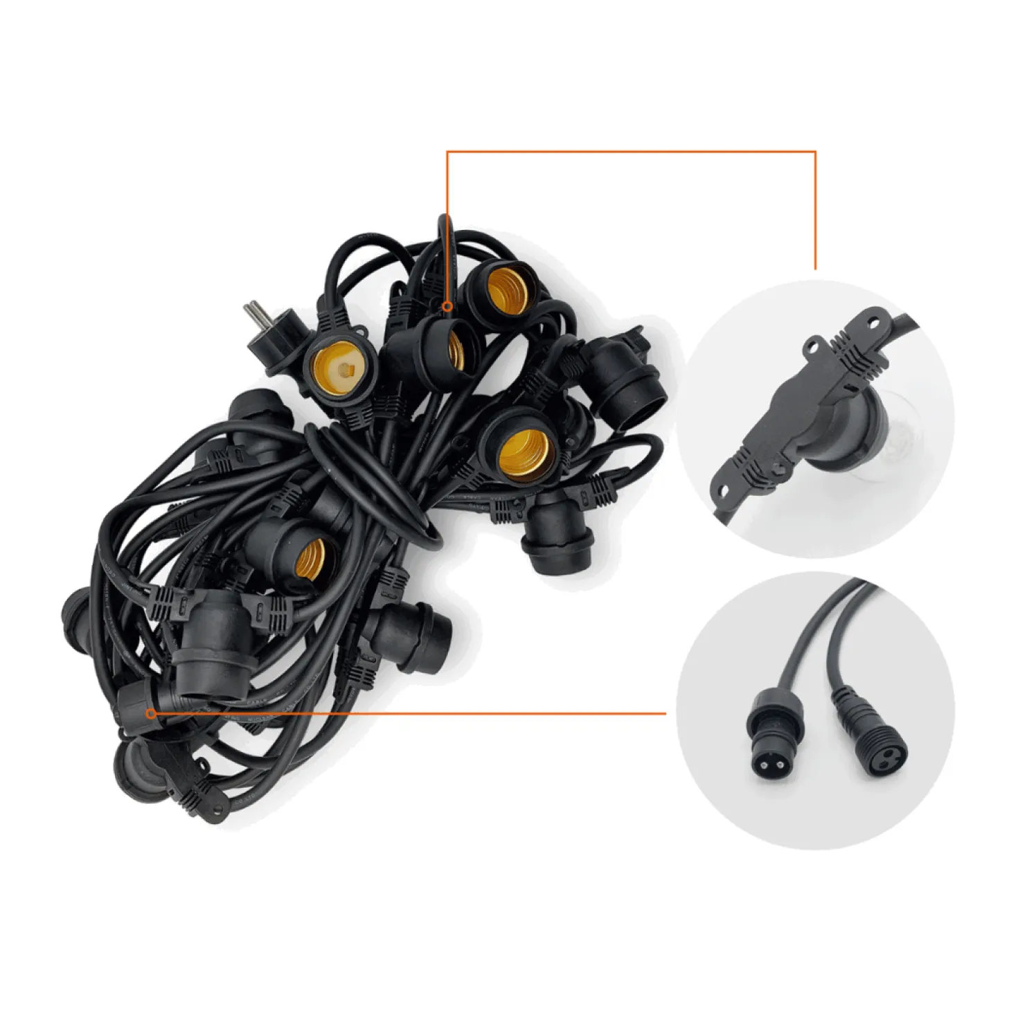 LED lyskæde med pærer | 10m | inkl. 20 stk. Filament Plast Pære | 2700K