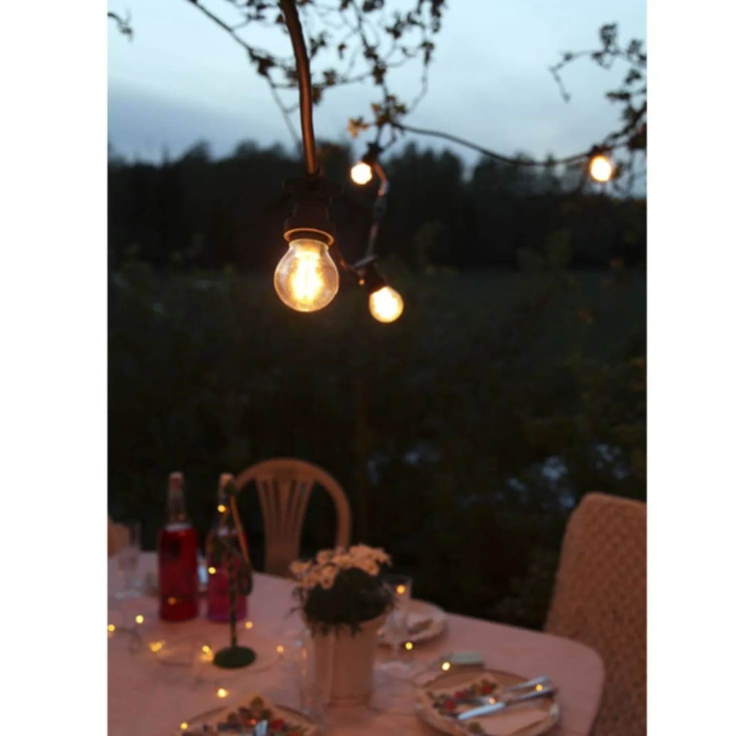 LED lyskæde med pærer | 10m | inkl. 10 stk. Filament Plast Pære | 2700K