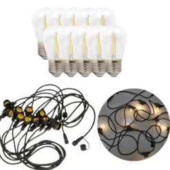 LED lyskæde med pærer | 10m | inkl. 10 stk. Filament Plast Pære | 2700K